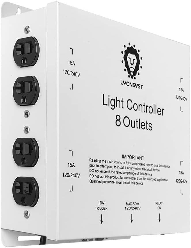 LYONSY Hydroponic Master Light Relay Controller 8 Outlet 240V 50A Trigger Cord