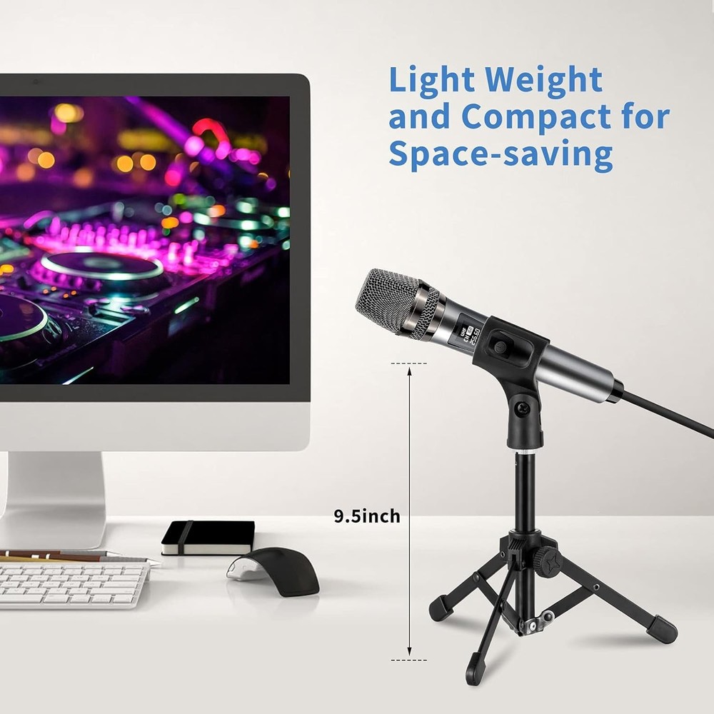 Microphone Stand Desk, Portable Foldable Tripod with Mic Clip Holder Adjustab...