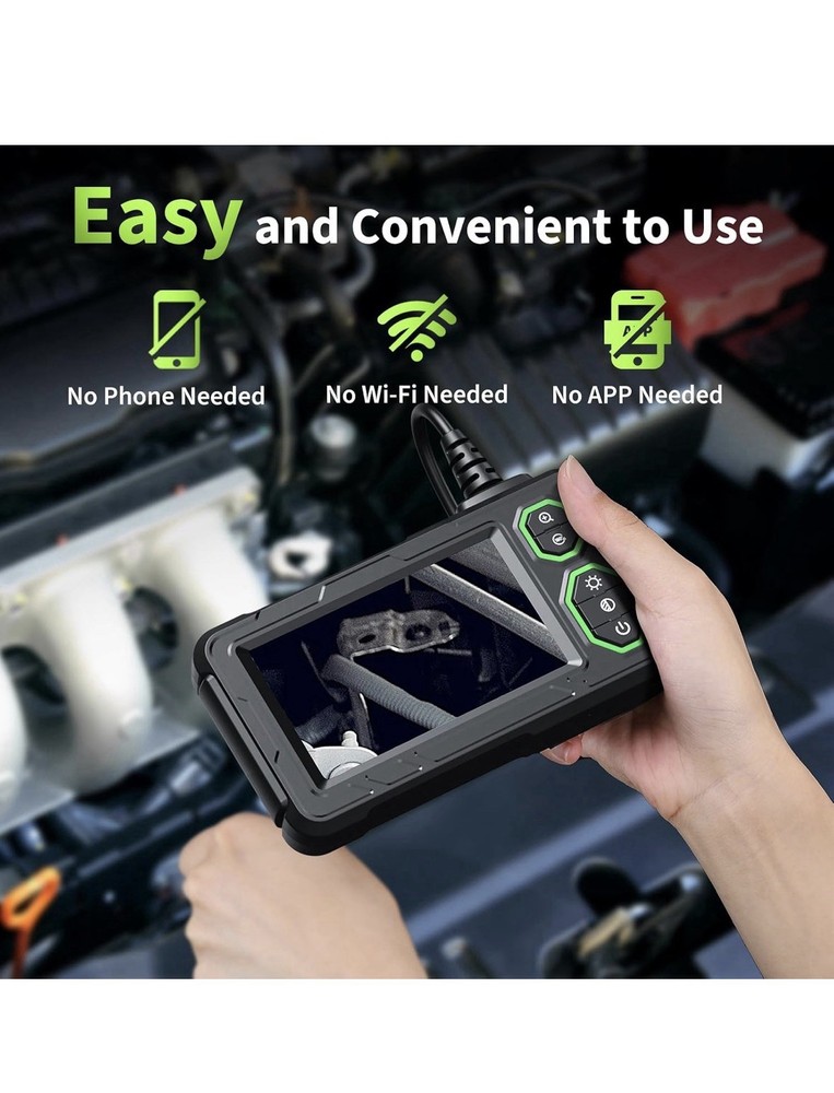 Endoscope Camera with Light, Borescope Camera with 4.3" IPS IP67 Screen Black