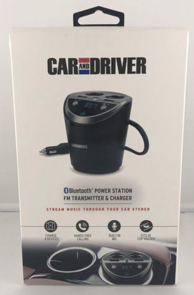NEW Car and Driver Car Power Station with 4 Charging Ports & FM Transmitter