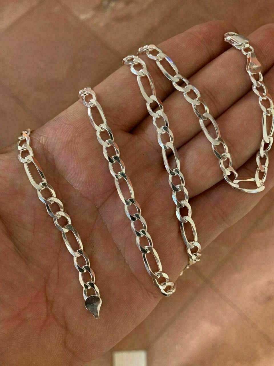 Figaro Link Chain Or Bracelet (2.5-10mm) Solid 925 Sterling Silver UNPLATED