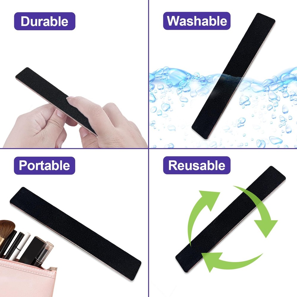 Nail Files (12 Pack), Emery 12 Pcs 100/180 Grit Rectangular Black, Black