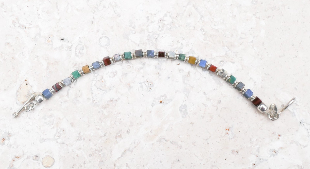 Silpada Sterling Silver Multi-Gemstone Cube Bead Bracelet 7.75" Toggle B0817