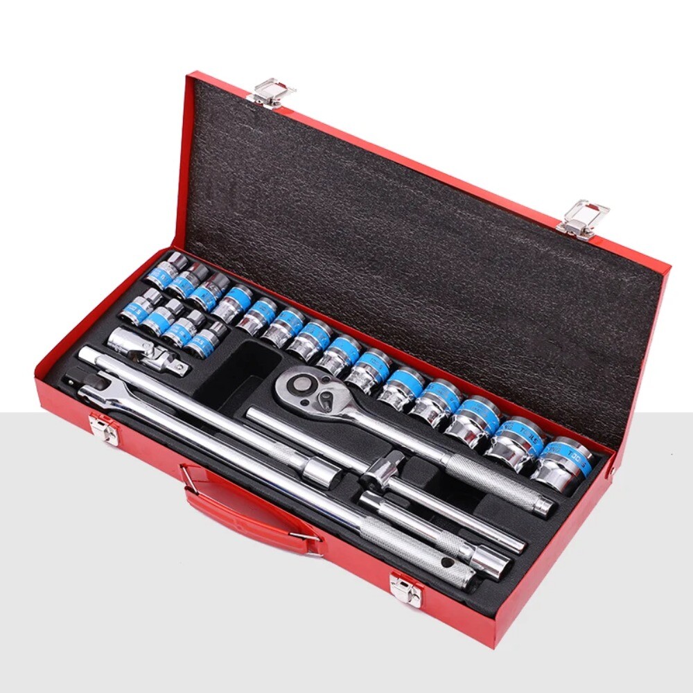 24 Piece Socket Ratchet Wrench Combination Hardware Tool Automotive Set