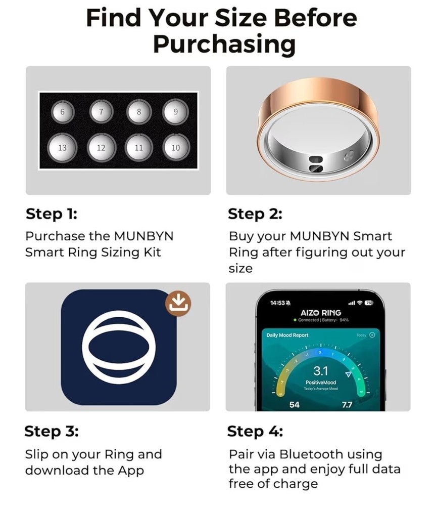 Smart Ring Sizing Kit - Find Your Comfortable Fit Before Purchase - Includes 8