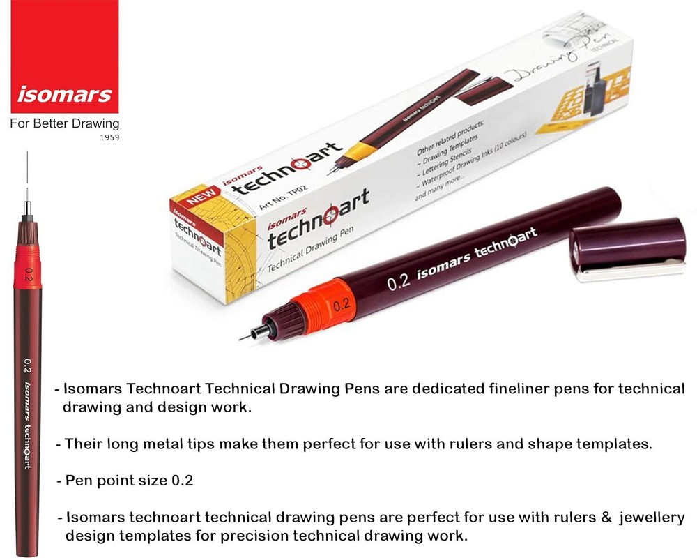 Isomars Technical Extra Fine Drawing Pen Set 0F 8,Black