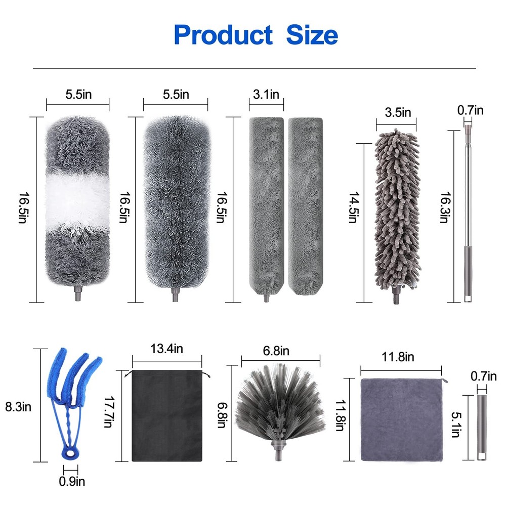 Microfiber Duster Kit (11PCS) - Washable Dusters with Extension Pole (30 to 1...