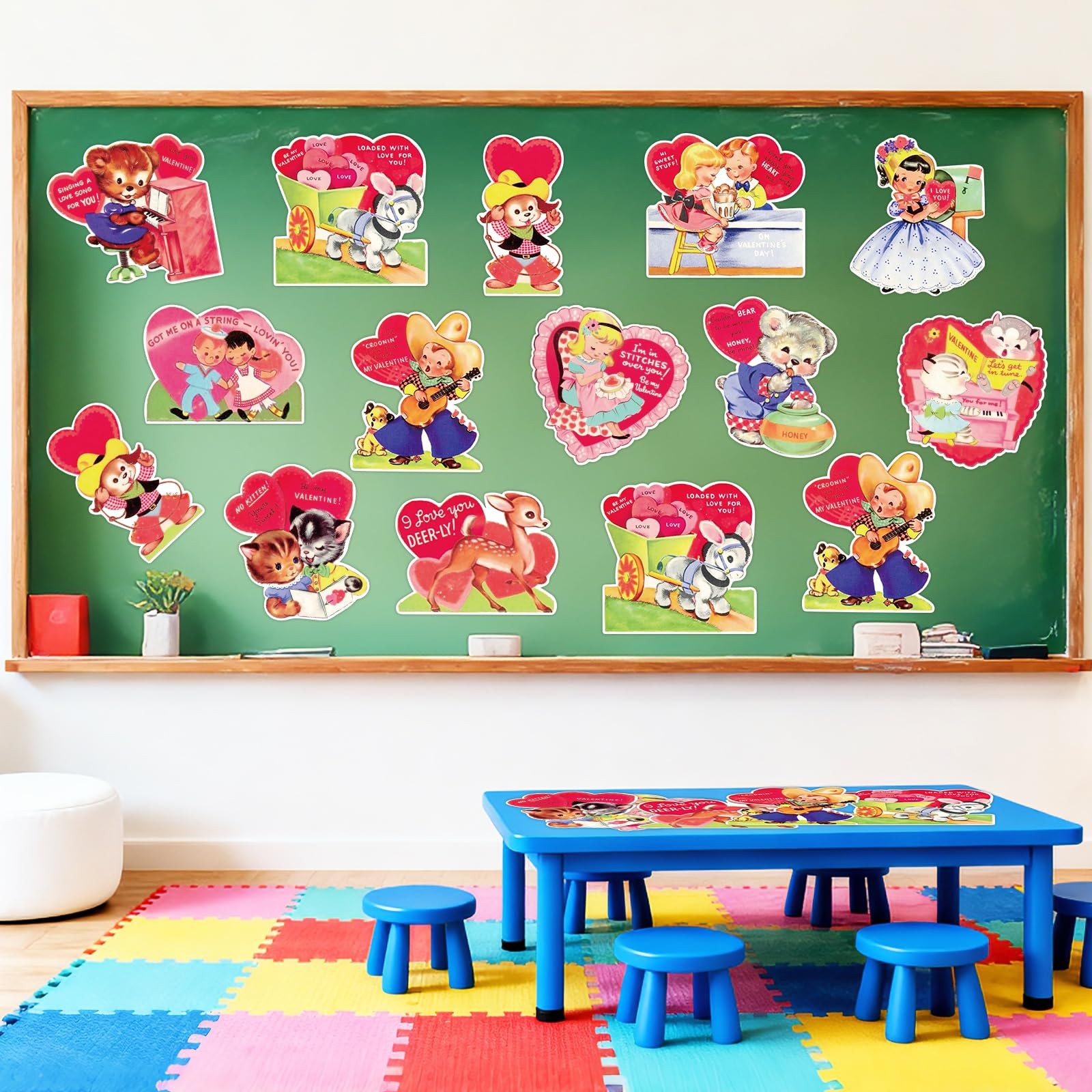 Vintage Valentine's Day Cutouts Retro 48 PCS Cardboard Hearts Classroom Decor!