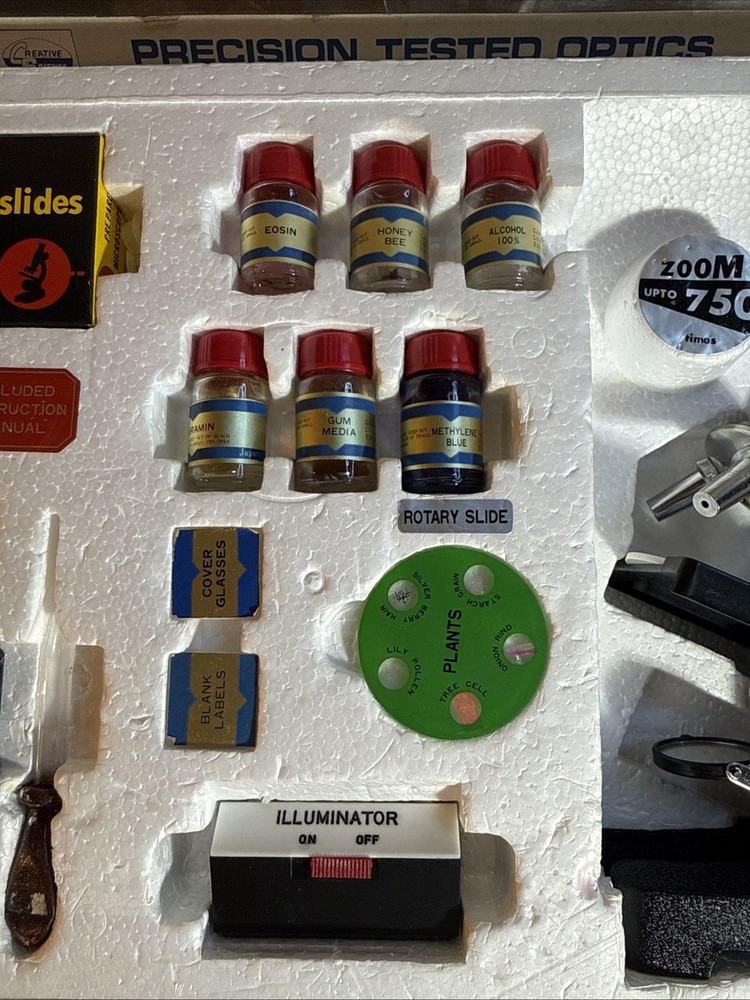 Vintage 750X Microscope Lab Kit Creative Science Precision Tested Optics Box