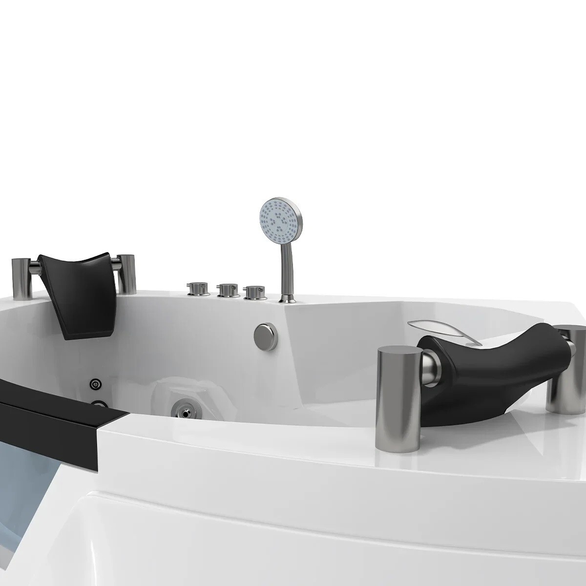 Corner Bathtub 61" Acrylic with Light, Heater, Freestanding Soaking Spa Jetted