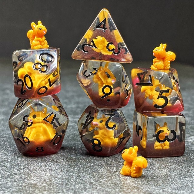 Sage's Baby Squirrel Familiar Resin Polyhedral Dice Set