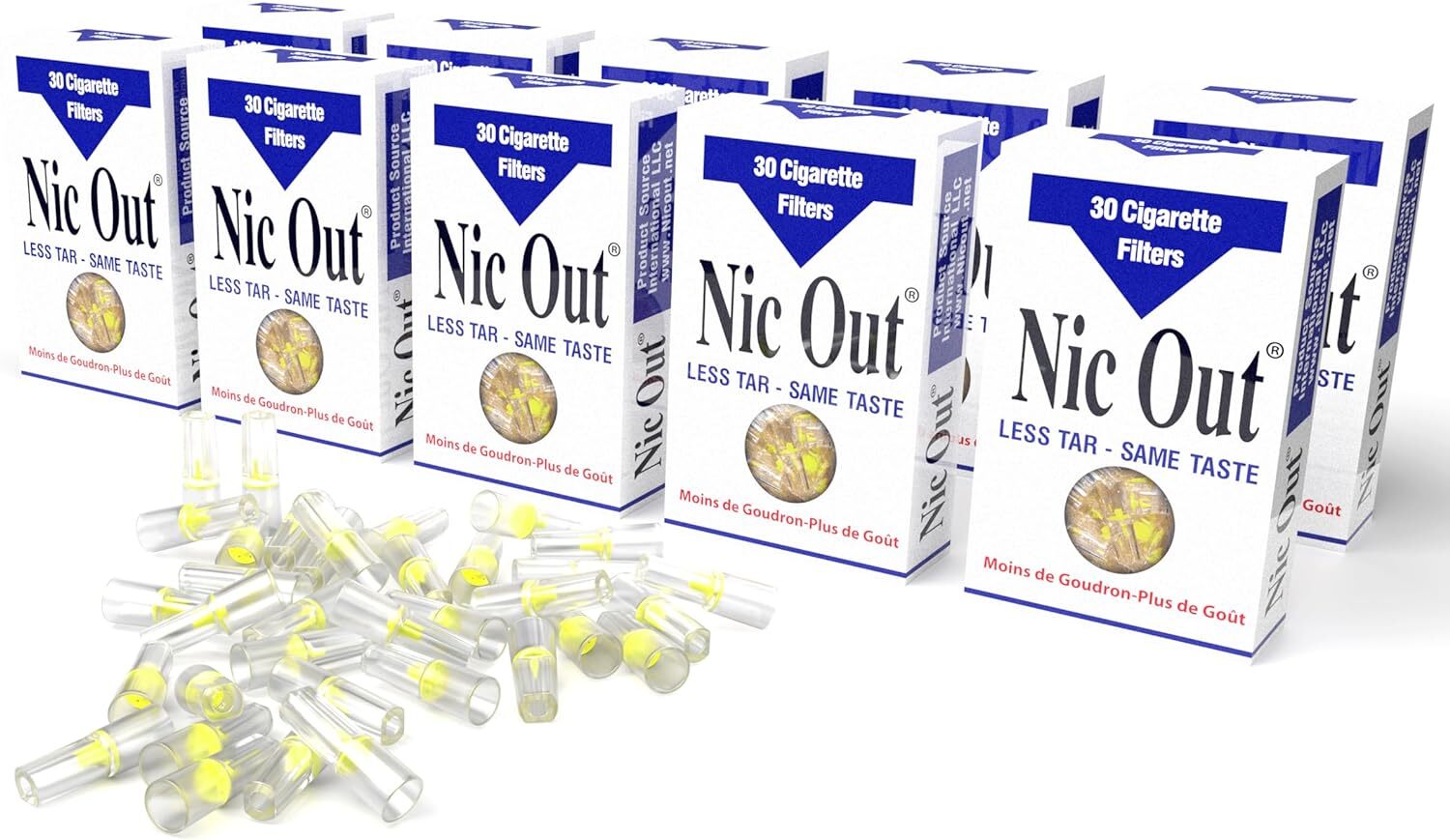 10 Packs NIC-OUT Cigarette (300 Disposable Filters) + 5 FREE LIGHTERS ~ COMBO