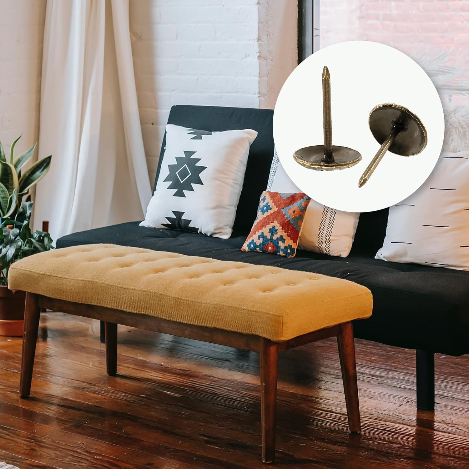 Bivethoi 120 Pcs Brass Upholstery Tacks, 7/16" Dia Antique Metal 7/16,