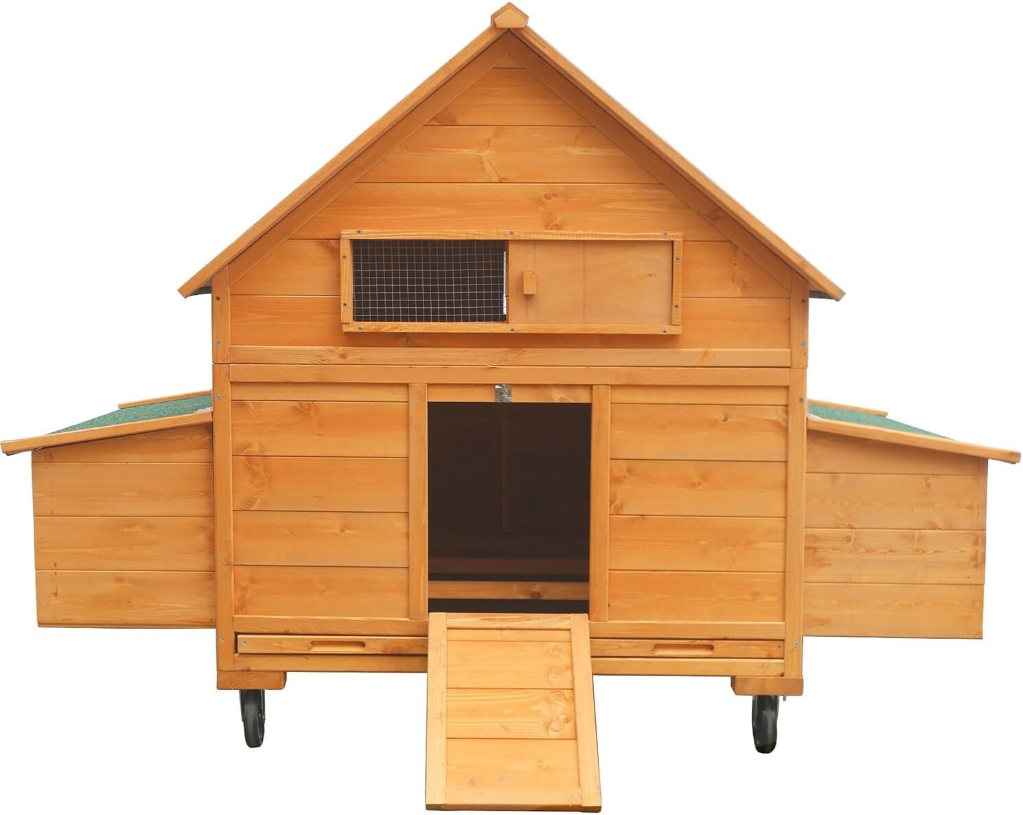 Wooden Chicken Coop Mobile Hen House Poultry cage w/Wheels&Two Nest Boxes Yard