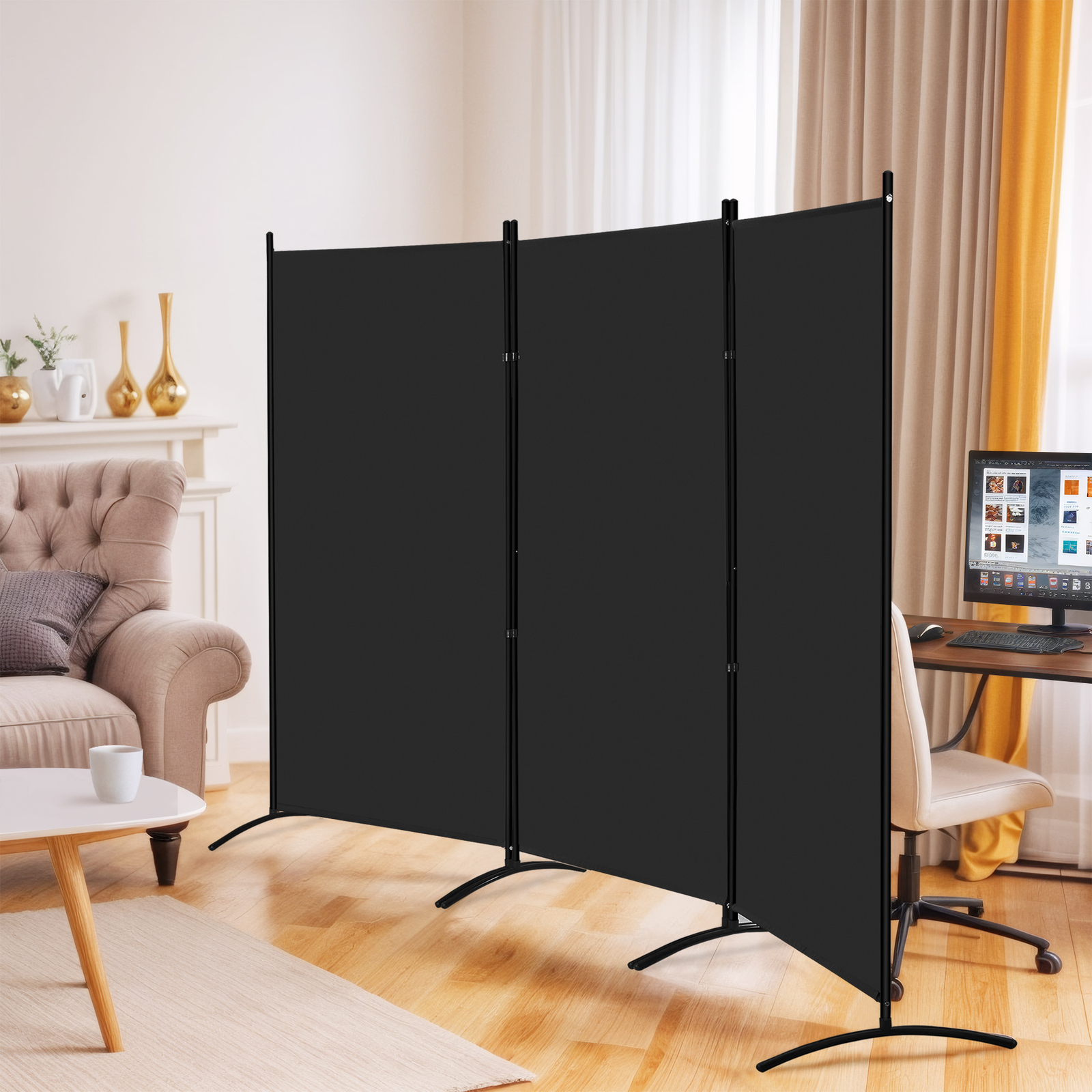 3 Panel Room Divider 6 FT Tall Folding Privacy Screens Partition Separator Black