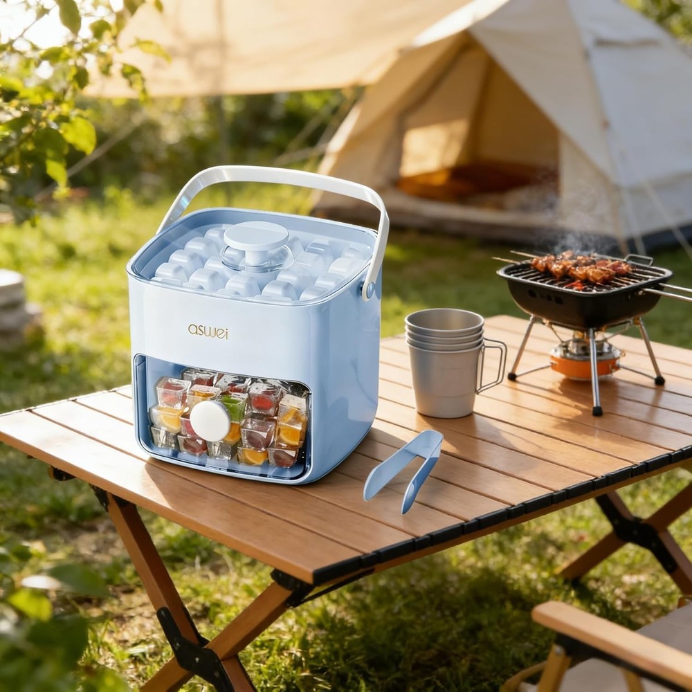 High-Capacity Ice Cube Tray Set with Portable Bin - Clean & Elegant Design