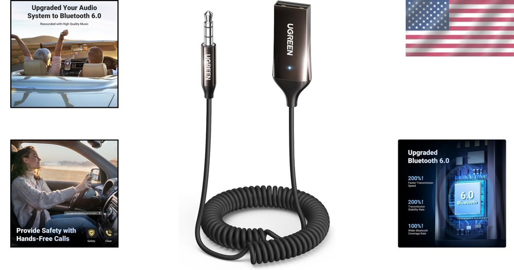 Compact Bluetooth Receiver with Built-in Microphone for Car & Home Audio Systems