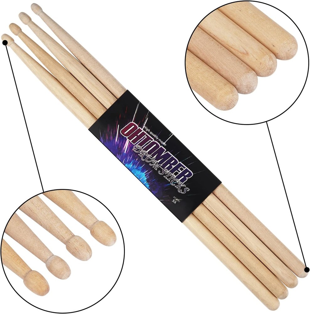 Ohtomber Drum Sticks, 2 Pair 5A Maple Drumsticks 5a