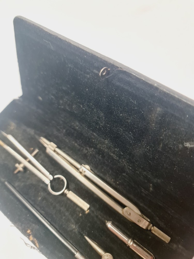 Vintage Boxed Technical Drawing Engineering Compass Set - Incomplete, Damaged