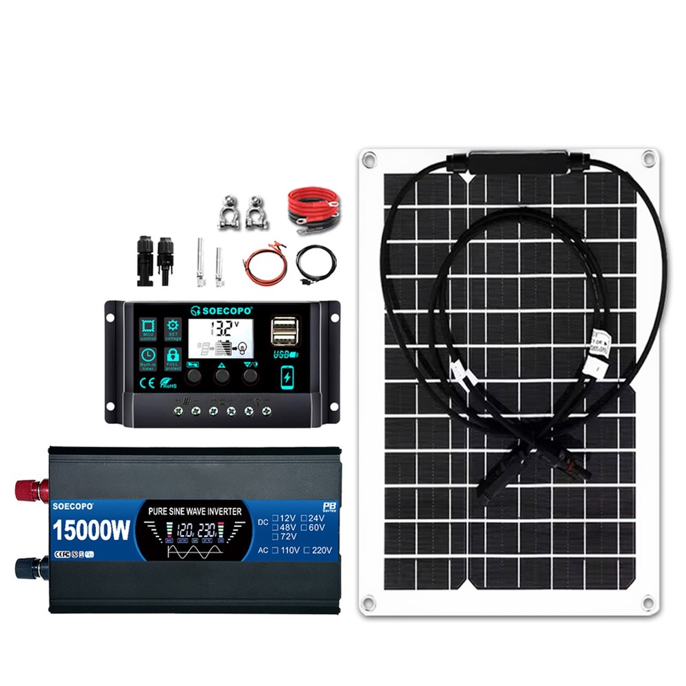 15000W Peak Solar System Kit Flexible Panel 100A Controller 12V To 110V 220V