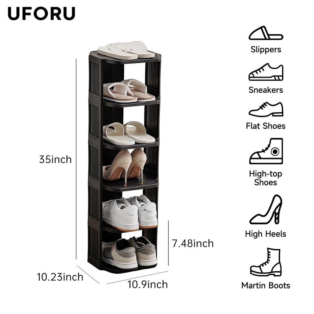 Vertical Shoe Rack, 6-Tier Plastic Stackable Storage Shelf for Small Closets ...