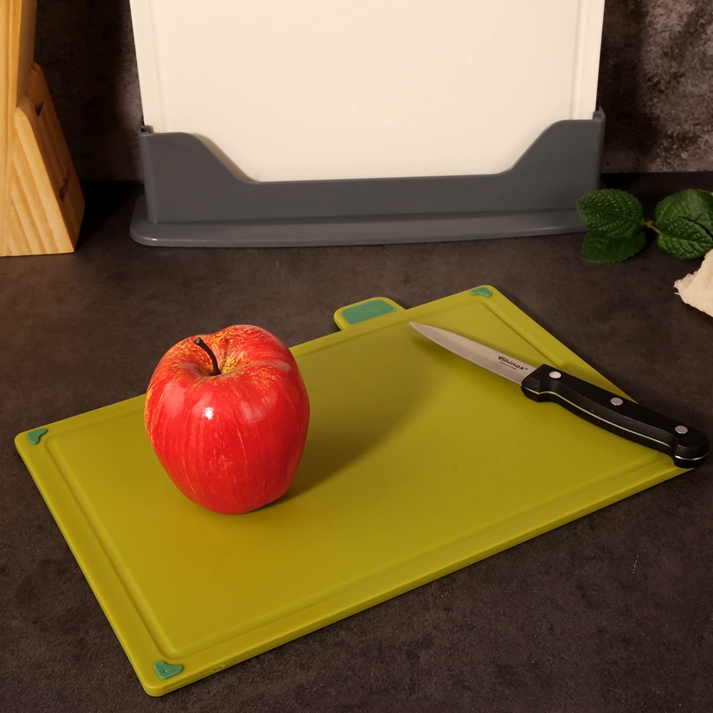 Plastic cutting board with storage shelf.Thicker Chopping Board Set with Colo...