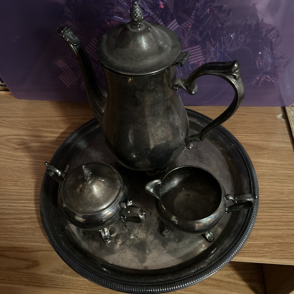 Antique ISC Silver Plated Tea Set with Tray