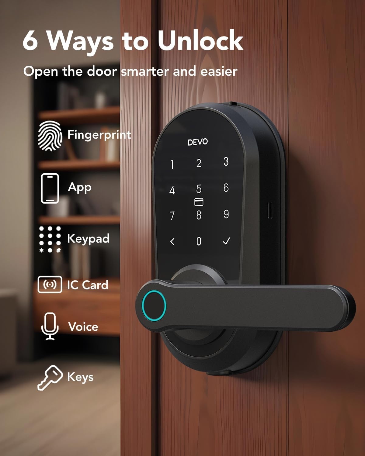 Devo Smart Door Lock with Handle for Front Door Smart Deadbolt Fingerprint Wi-Fi
