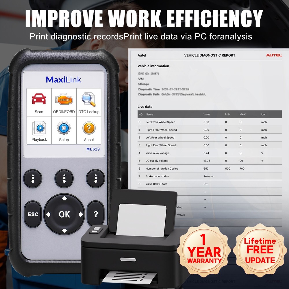 Autel MaxiLink ML629 OBD2 Scanner ABS SRS Engine Transmission Auto VIN Code Read