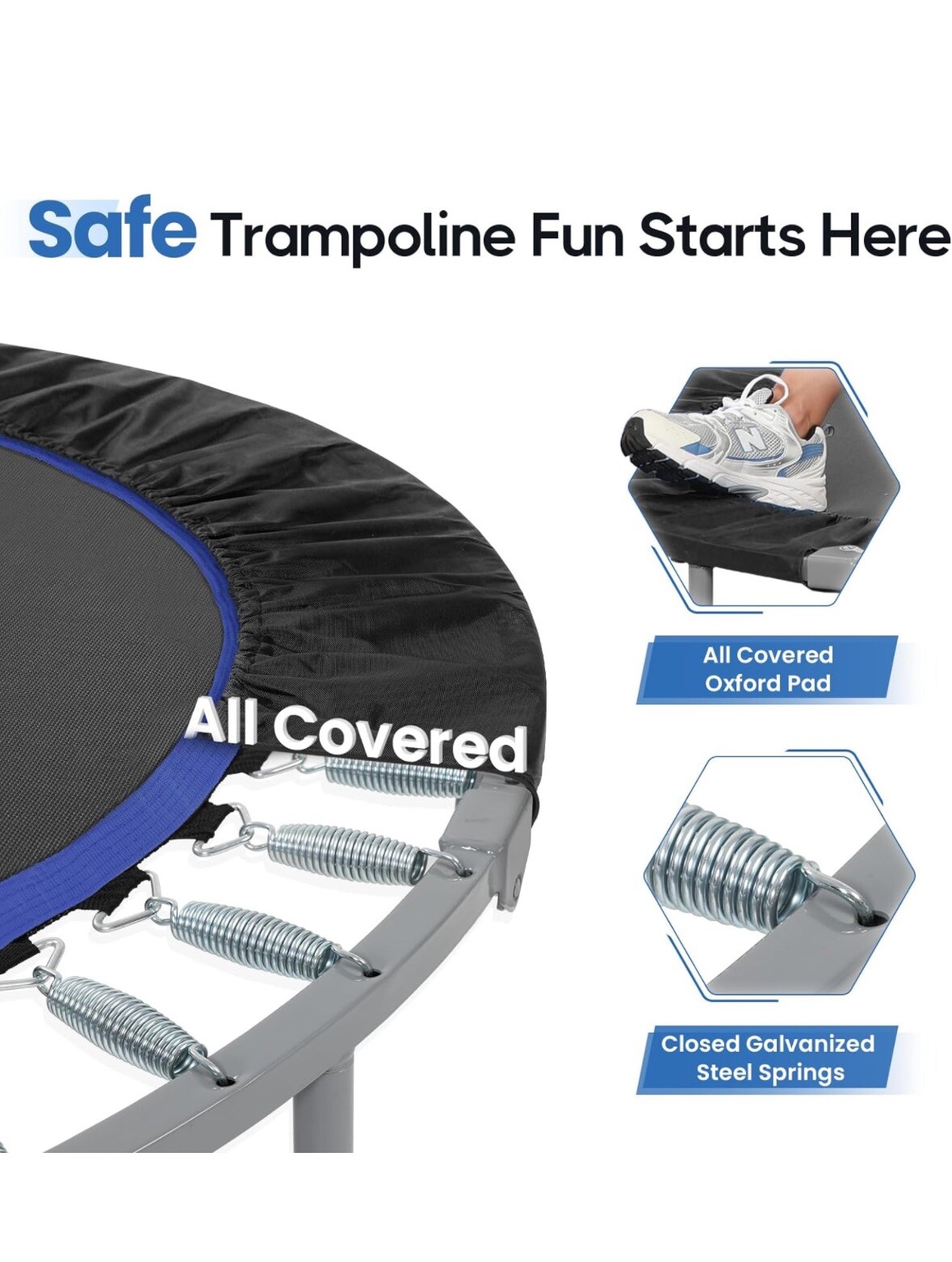 BCAN Trampoline for Fitness Rebounder & Adjustable Foam Handle - 330 Lbs