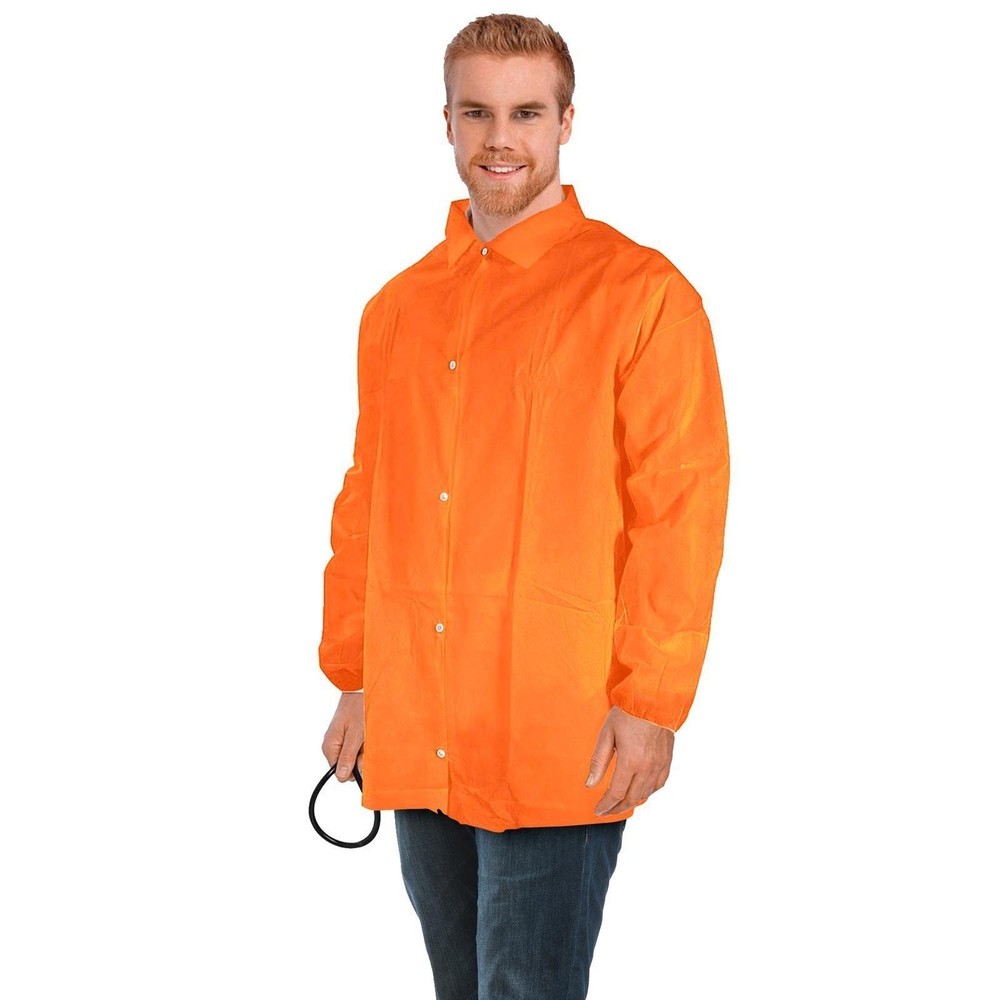 Orange Disposable Lab Jackets Polypropylene Snap Front 30 Count Large