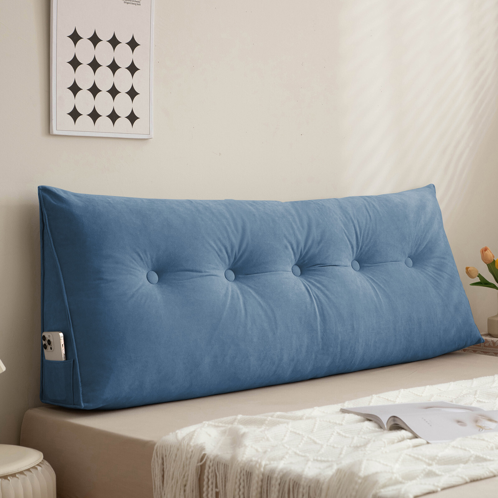 Triangle Headboard Pillow Soft Chenille Bed Wedge Lumbar Support Reading Cushion