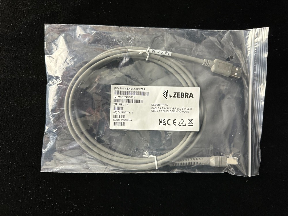 Zebra 7ft USB Data Transfer Cable CBA-U21-S07ZBR NEW
