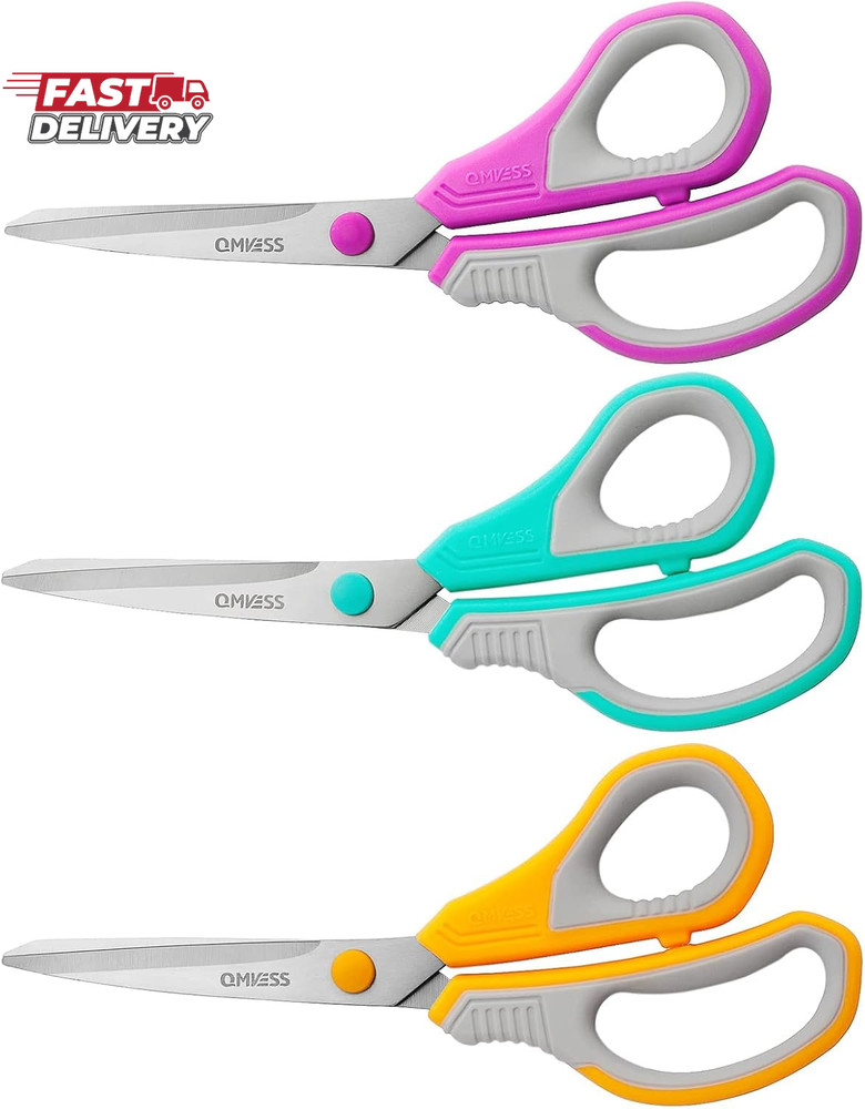 QMVESS 8.5" Scissors All Purpose 3 Pack, Ultra Sharp 2.5Mm Thick Blade Scissors
