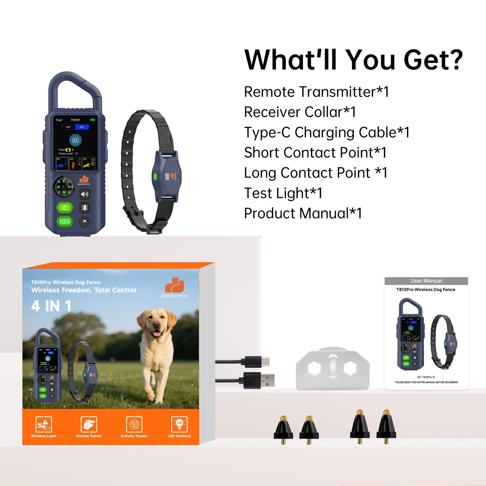2-Dog Wireless Dog Fence & 1100 YD Remote Training Collar Duo Kit Waterproof
