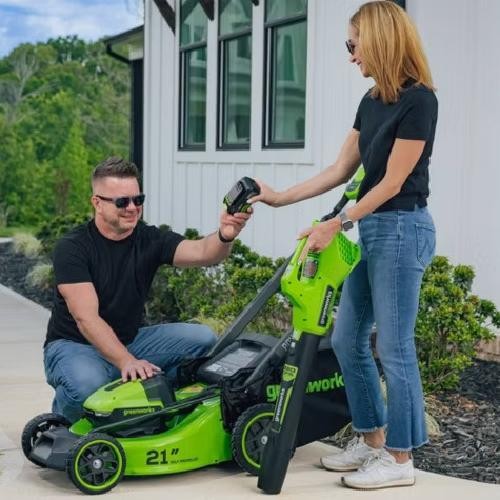 Greenworks POWERALL 3pc Combo Kit - 21" Lawn Mower 12" String Trimmer 320 CFM Le