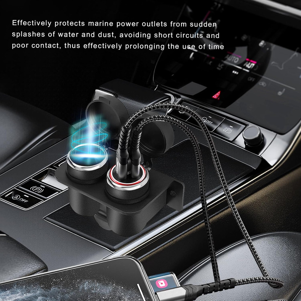 Cigarette Lighter Socket with Blade Fuse, Waterproof Auto Dual Socket Cigarette