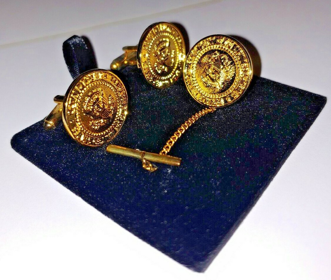 Donald Trump Presidential Cufflinks Tie Pin w/chain POTUS Cuff Links Novelty
