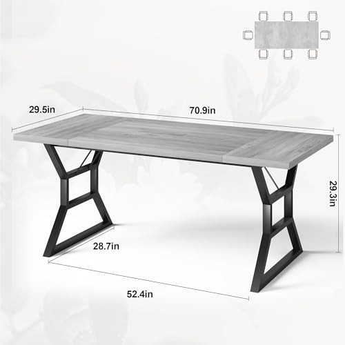 70.9 in Large Dining Room Table for 6, Rectangular Kitchen Table with Grey