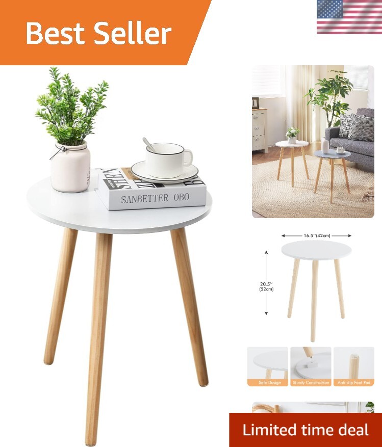 Sturdy Round Bedside Table with Stable Wooden Legs - Space-Saving Solution