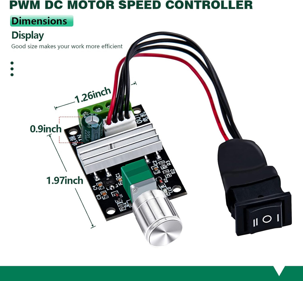 PWM DC Motor Speed Controller, 3A 80W, Reversible with Adjustable Knob