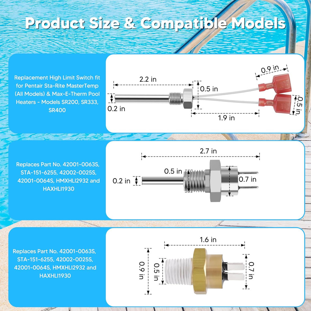 Stack Flue Sensor High Limit Switch & Heater Thermistor Spa Hearters for Pentair