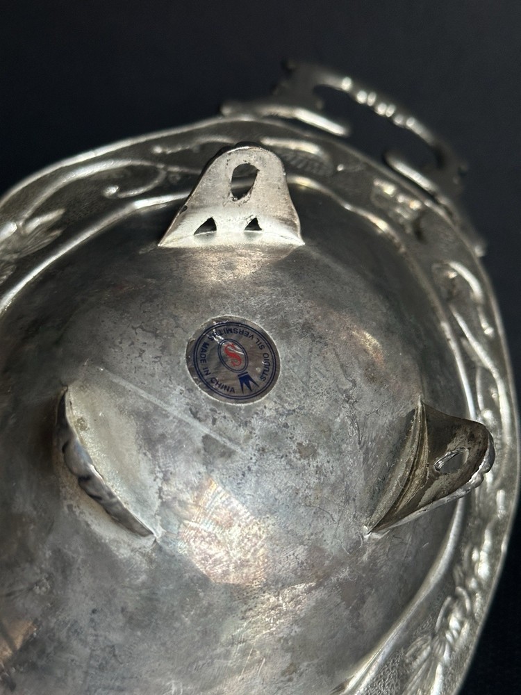 Vintage Studio Silversmiths Silver Plate Floral Footed Oblong Tray W/ Handle