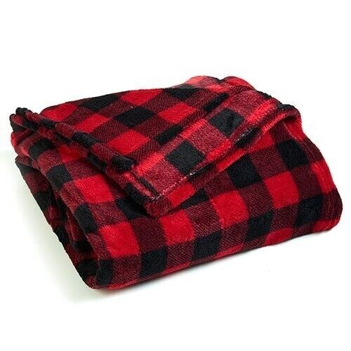MODERN IMPRESSION HOME PLUSH THROW W/ FOOT POCKET, RED/BLACK *DISTRESSED PKG