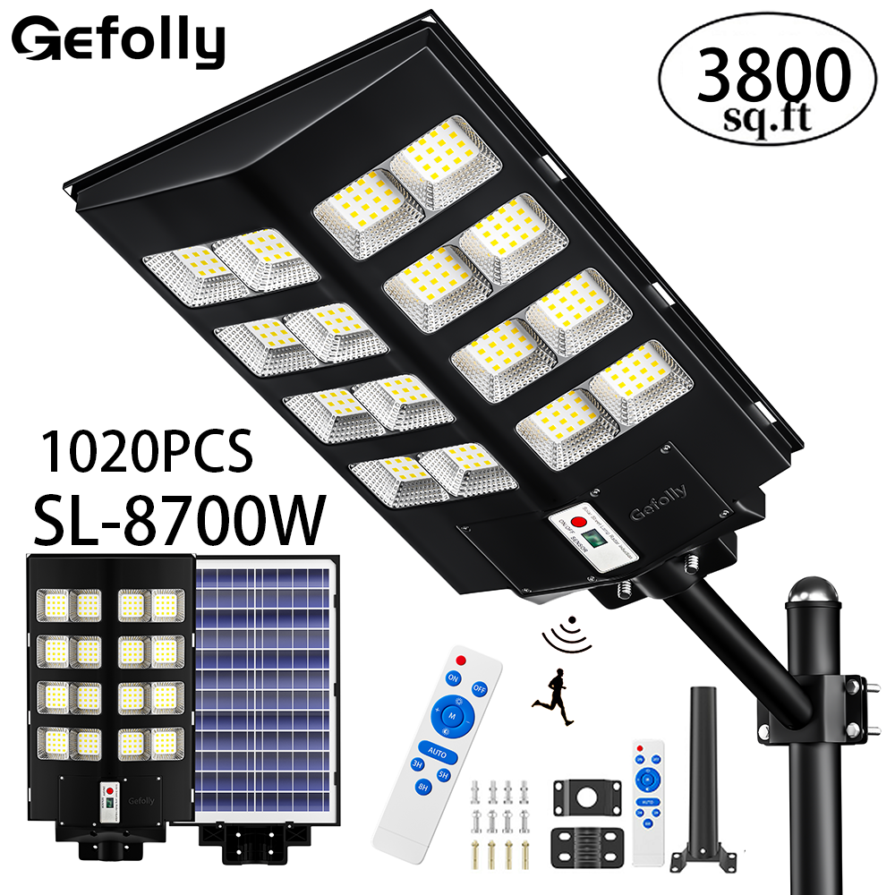 Gefolly Solar Street Lights Motion Sensor Lamp Commercial Dusk To Dawn Road Lamp