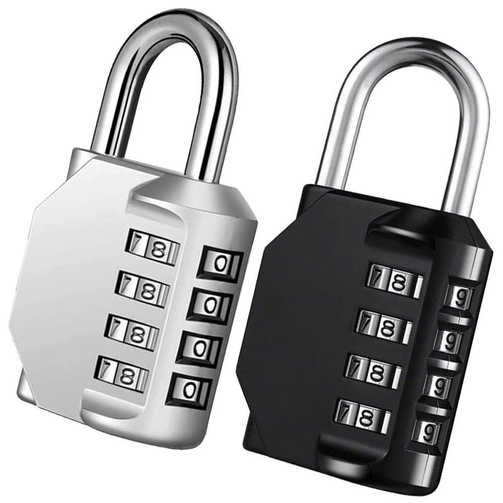 Combo Lock for Lockers, 4 Digit Combination Padlock, 2 Pack Pad Locks with Co...