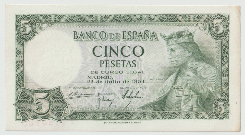 Spain 5 Festas, year 1954 Banknotes