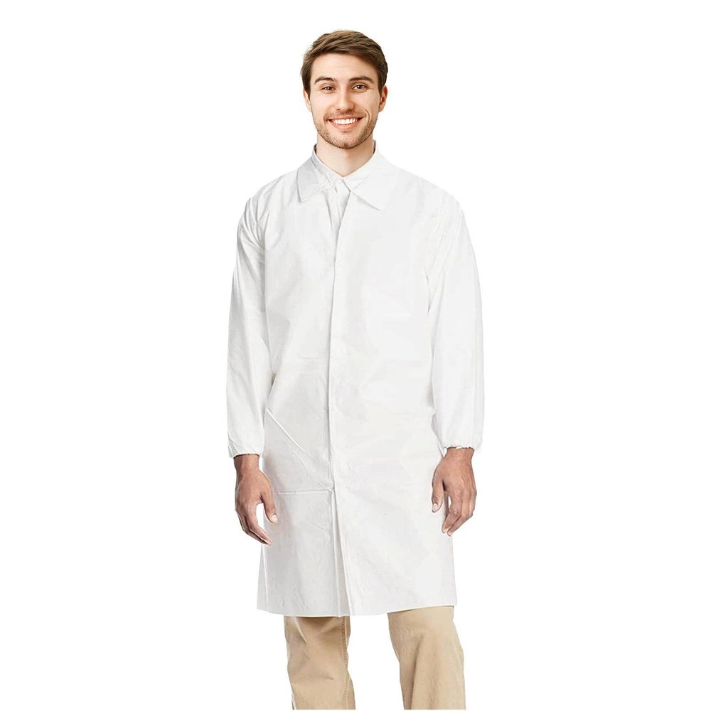 Disposable SF Lab Coats White Polypropylene Work Gowns 30 Count Medium Size
