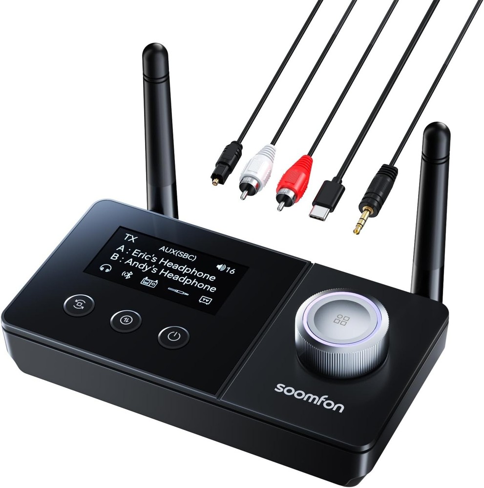 SOOMFON Dual Antenna Bluetooth Transmitter for TV Bluetooth 5.3 Receiver 3-in-1
