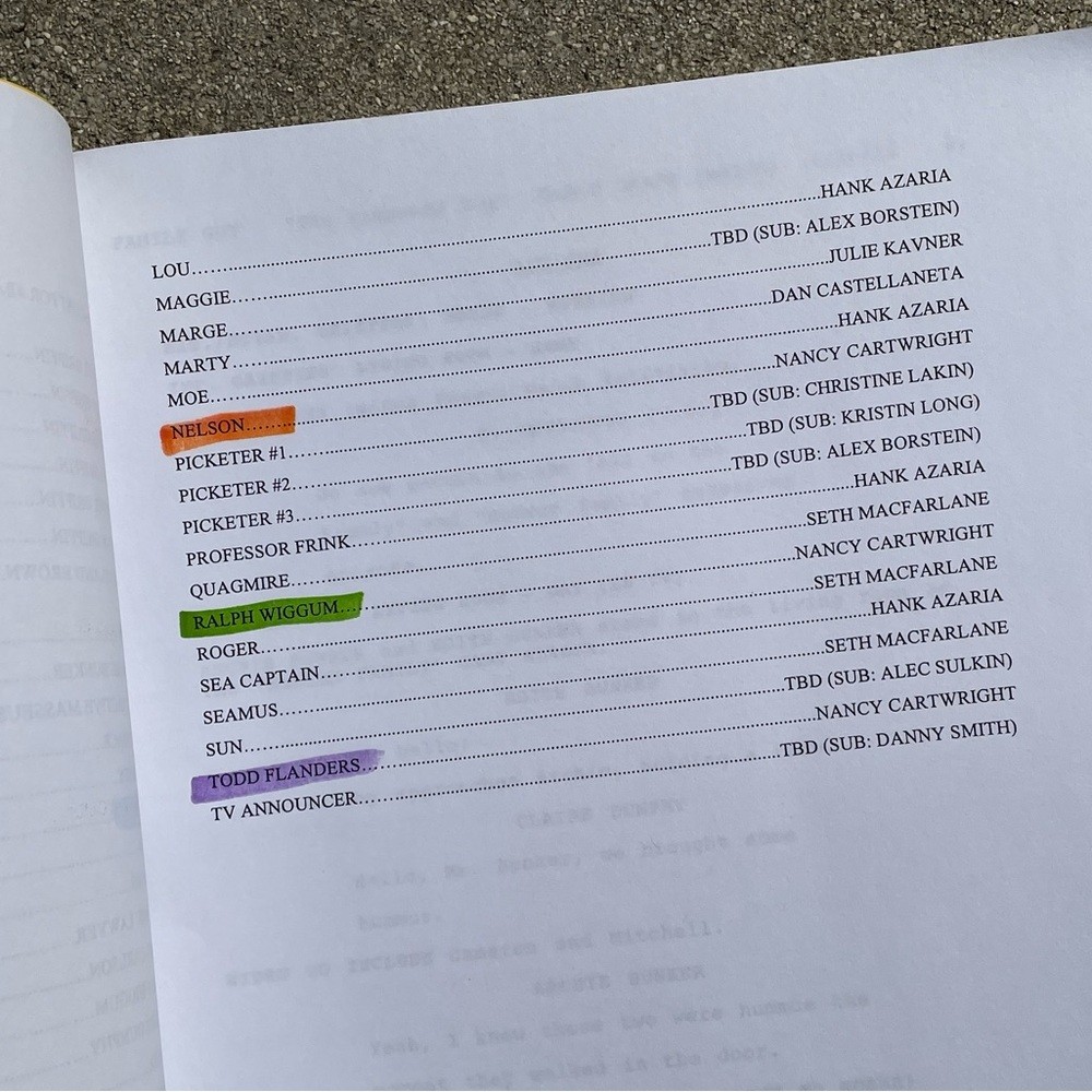 Family Guy Nancy Cartwright Bart Simpson 2013 Simpsons Used Table Draft Script